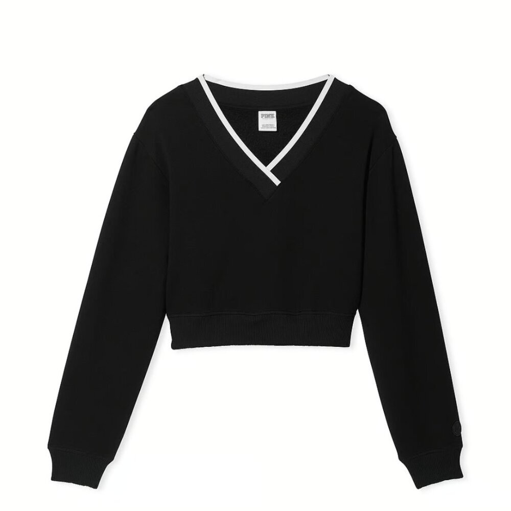 NWT Victoria's Secret PINK Premium Fleece V-Neck Pullover, Black, Large